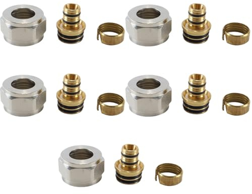 Voyoo 5Pcs Compression Fitting Adapter Suitable for 16 x 2mm Heating Pipe, 3/4 Inch, Underfloor Heating and Tap Blocks
