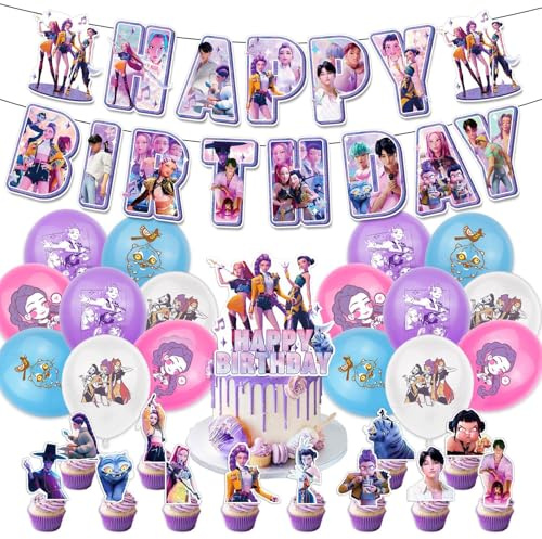 42pcs Geburtstag Deko Set, Party Dekorationen Zubehör, Es enthält Geburtstagsbanner, Kuchentopper, Latexballons, Geburtstagsdekoration für Kinder Geeignet (A)
