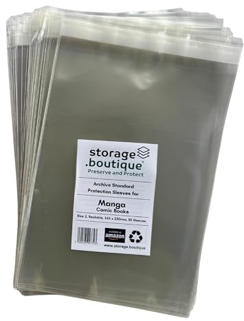storage.boutique Manga Comic Book Protection Sleeves, Archive Standard, Size 2, Sealable, 165 x 230mm, 50