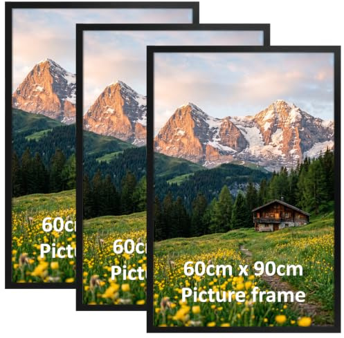 Hoikwo 3 Stück Schwarze Bilderrahmen 60x90 cm, Aluminiumrahmen 90x60 cm Perfekt für Poster & Kunstdrucke - Nur für Wandmontage