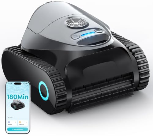 C1 Robot Piscine Fond et Parois, Ligne d'eau, Double Filtre, Robot Piscine sans Fil, 7 Modes, 180 Min d'Autonomie, Puissant Aspirateur pour Piscines jusqu'à 150 m², Gris