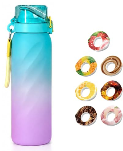 ZVD Gourde Sport,650ml éTanches Gourde Paille,éQuipé De Avec Dosettes En 7 Saveurs Et,Pods ParfuméS Pour Eau Aromatique 0 Sucre,Pour Gym,Randonné (C 1000ml)