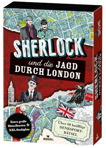 moses. Sherlock und die Jagd durch London, 64 knifflige Denksport Rätsel für Detektive, Logikrätsel mit extra großen Rätselkarten und XXL-Stadtplan