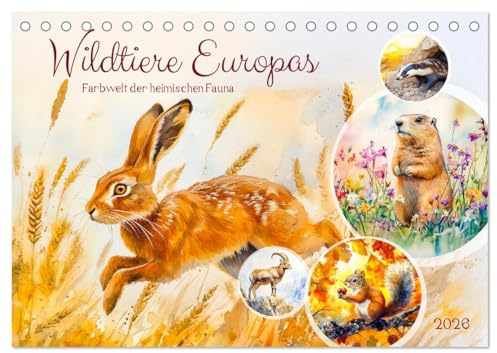 Wildtiere Europas - Farbwelt der heimischen Fauna (Tischkalender 2026 DIN A5 quer), CALVENDO Monatskalender: Entdecken Sie die magische Tierwelt in bezaubernden KI-Aquarellen (CALVENDO Tiere)