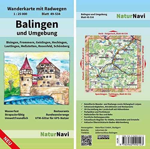 Balingen und Umgebung: Wanderkarte mit Radwegen, Blatt 49-534, 1 : 25 000, Bisingen, Frommern, Geislingen, Hechingen, Lautlingen, Meßstetten, ... (NaturNavi Wanderkarte mit Radwegen 1:25 000)