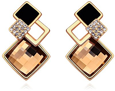 Crystalline Azuria Kristalle Braun Simulierter Topas Rhombus Ohrringe 18 kt Vergoldet für Damen