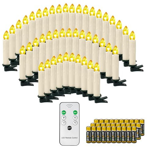 OZAVO Led Velas de Navidad 30 Pcs con Control Remotoy y batería,Velas Eléctricas para Árbol de Navidad,Iluminación de Navidad de Interior