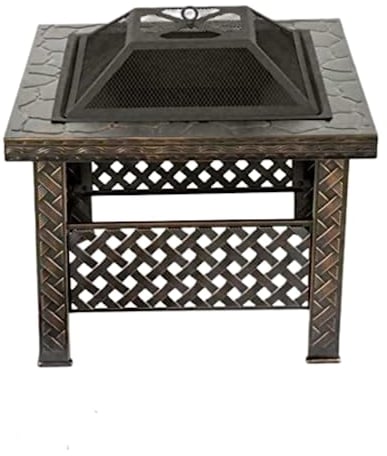 garden mile brasero exterieur 2 en 1 pour barbecue avec effet bronze - Grand brasero fonte carré - Brûleur à bûches de jardin avec housse de pluie et tisonnier pour barbecue, camping, terrasse
