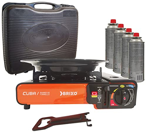 Barbecue Grill 2en1 Réchaud gaz 2200W CUBA Piezo + 4 cartouches gaz 227g butane Camping