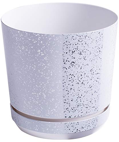 KORAD Blumentopf/Übertopf Weißer Marmor 16 cm - Pflanzkübel aus Hochwertiger Kunststoff - Dekorativer Topf für Pflanzen