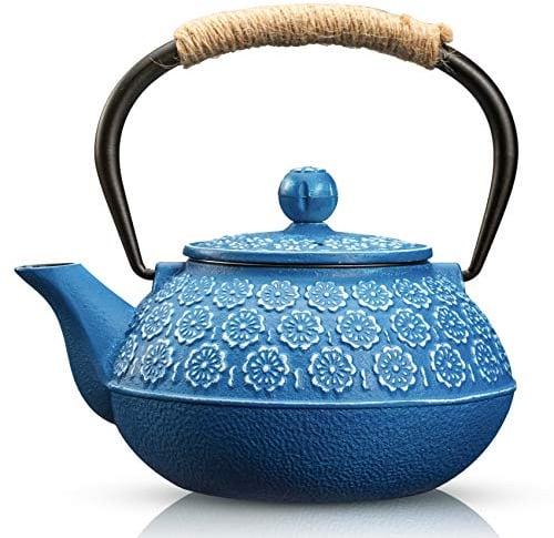 SUSTEAS Cast Iron Teapot, 900ml Tetsubin Japanese Tea Kettle with Infuser for Loose Leaf and Tea Bags, Tea Pot Coated with Enameled Interior, Dark Blue