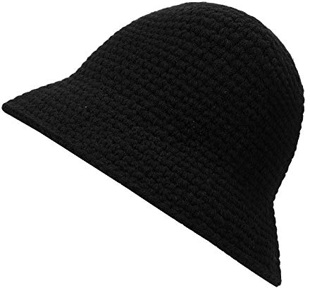 ZLYC Damen Winter Fischerhut Mode Strick Cloche Mütze Einfarbiger Warm Hut (Feste Schwarz),Einheitsgröße