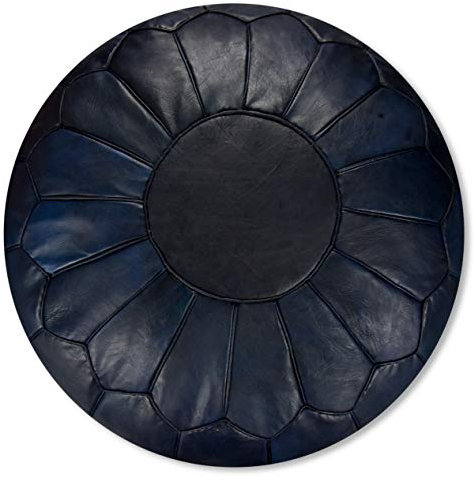See the Good XL Echtleder Pouf - Handgefertigt - gefüllt geliefert - Ottoman Sitzsack Fußhocker Puff (Mitternachtsblau)