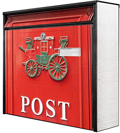 banjado® Burg-Wächter® Briefkasten mit Motiv Nostalgie Post/Briefkasten ohne Zeitungsfach 32x36x10 cm groß/Briefkasten mit Namensschild A4 Einwurf inkl. Montagematerial & 2 Schlüsseln