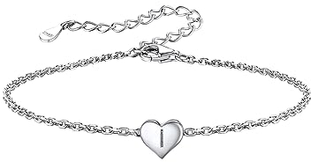 Silvora Armbänd mit Alphabet I Brief Armbänder S925 Silber Damen Armkettchen mit Buchstaben Herzen Initiale Fußkettchen 16cm+5cm Zierlich Herzen Initiale Armkette