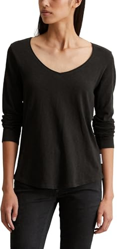 Marc O'Polo Denim Damen Langarmshirt aus Bio-Baumwolle mit V-Ausschnitt