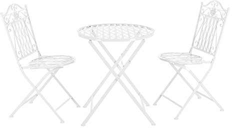 [en.casa] Bistroset Biella Balkonset 3-TLG. Bistrotisch mit 2 Stühlen Essgruppe Sitzgruppe Metall Gartenmöbel Set Balkonmöbel Gartenset klappbar Gartengarnitur Weiß