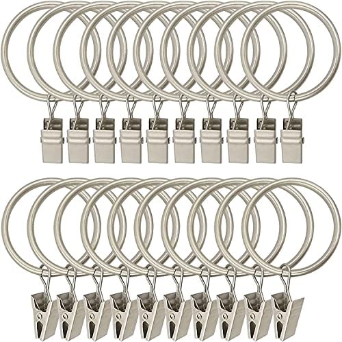 Gerhannery 30 Pezzi Anelli per Tende Metallo, Antiruggine Anelli per Tende con Ganci, Anelli Bastone Tenda Anelli Appesi, Gancio Tenda per Tende da Doccia Finestre, 32 mm Diametro Interno (Argento)