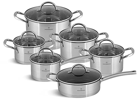 Edenberg Topfset mit Pfanne - Beständig Gegen Hohe Temperaturen - Töpfe Set Geeignet für Alle Herdarten - Topfset Induktion aus Edelstahl - Hochwertiger Topf mit Marmorpfanne für Kochen