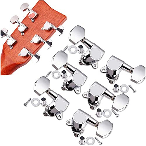 6 Stück Gitarren-Stimmwirbel Mechanik, Gitarren Mechaniken Tuner, Geschlossene Locking-Tuner, Knöpfe Stimmschlüssel, 3L3R Metall Durable Mechaniken Tuner, für E oder Akustikgitarre (Silber)