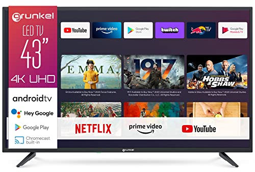 Grunkel - Televisor 43 Pulgadas Smart TV. LED-4322GOO con Chromecast Modelo año 2022. con Pantalla 4K Ultra HD, Wi-Fi y Smart TV. Bajo Consumo y Auto-Apagado. color Negro