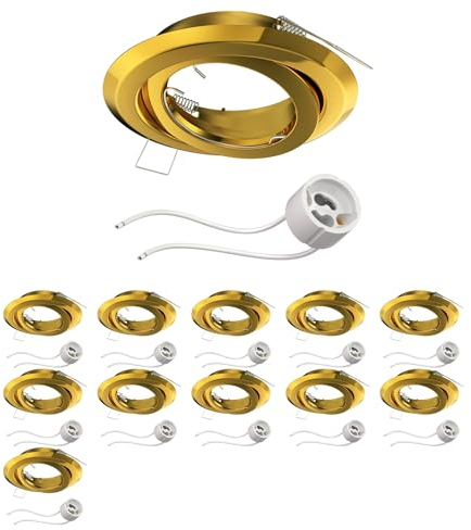 ledscom.de 12 Stück Deckeneinbaurahmen FABI, rund, schwenkbar, gold glänzend (GU10/MR16/GU5,3/50mm) inkl. Fassung