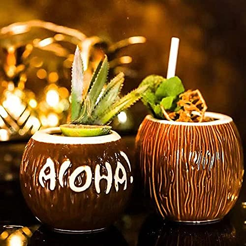 Tiki Mugs Cocktail pour Couple - Verres professionnels Tiki Bar pour cocktails et fêtes Luau - Excellente idée de cadeau pour la maison (noix de coco)