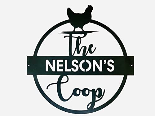 Hühnerstall Metall Schild mit Huhn, Personalisiert Name, Hausdekor, Bauernhaus Hühnerschilder für draußen, Hühnerfarm Dekoration für Garten, Türschild, Gartendeko Hühner, Zubehör Wanddeko (Design 3)