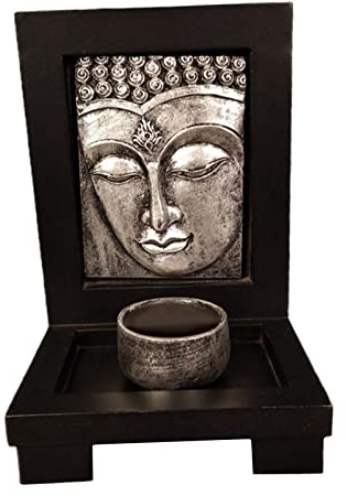 Yalych 1 Stück Buddha Gesicht Kerzenständer Dekoration Buddha Kerze Tischplatte Yin-Yang Energie Zen Kerzenhalter for Teehaus Home Hotel Yoga Club Shop – Silber kerzenständer (Color : Silver)