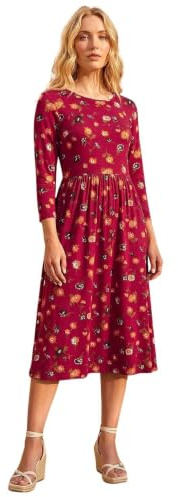 Roman Originals Midi Dress with Pockets for Women UK Ladies Stretchy Jersey Maxi Long 3/4 Length Sleeve Gathered High Waist Boho Flattering Skater Swing Fit Flare