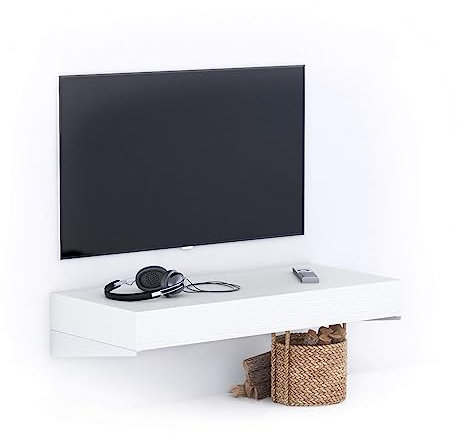 Mobili Fiver, Porta Tv sospeso Evolution 90x40, Bianco Frassino, Made in Italy