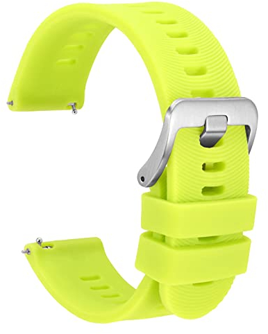 WOCCI 22mm Cinturino Silicone per Uomo a Strisce Arcuate, Sgancio Rapido, Fibbia Argento (Verde Lime)