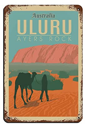 Oudrspo Vintage Travel Poster Uluru Ayers Rock Australia Retro Poster Metallblechschild Retro Eisenmalerei für Bar Man Cave Cafe Familie Garage Poster Wanddekoration 20,3 x 30,5 cm