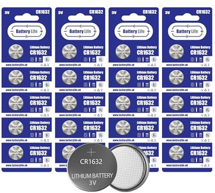 Battery Life CR1632 Batteries 3V Coin Button Cell CR 1632 Lithium Long Life For Car Key fob, Scales, Toys, Watch, LED Lights, Tile Mate & More UK Brand (20 pack)