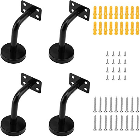 ZEONHAK 4 PCS Black Stainless Steel Mounted Handrail Brackets, 60x80mm Fixing Brackets for Bannister With Screws & Expansion Tubes for Stairs