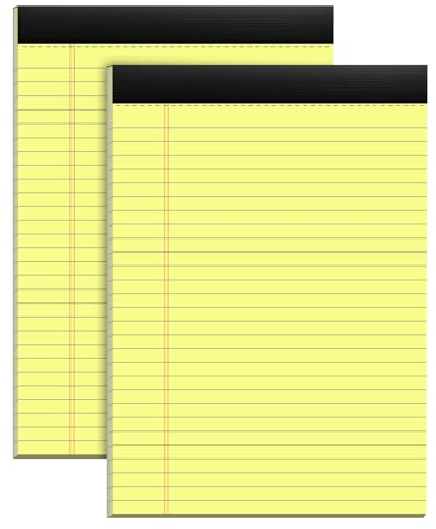 Notizblöcke, gelbe, 21,6 x 28,9 cm, gelbe Notizblöcke, 30 Blatt, perforierte gelbe Blöcke, Papier, breit liniert, Schreibblock, 70 g/m², hochwertiges dickes Papier, doppelseitiger Druck, Notizblöcke