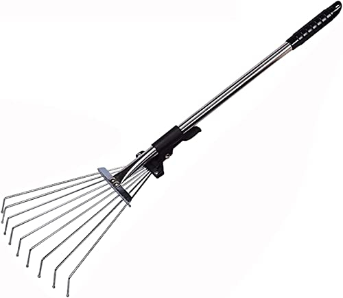 Verstellbarer Laubharken aus Metall, Gartenrasenrechen, tragbarer Fächerrechen, einziehbarer Rechen, zum Sammeln von losem Schmutz, Rasenflächen und Höfen