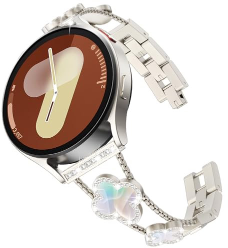 KADES Kompatibel für Samsung Galaxy Watch Armband - 20mm Damen Bling für 7/6/5/4 40mm 44mm, Edelstahl für FE(2024)/Active 2, Sternenlicht/Schillernd