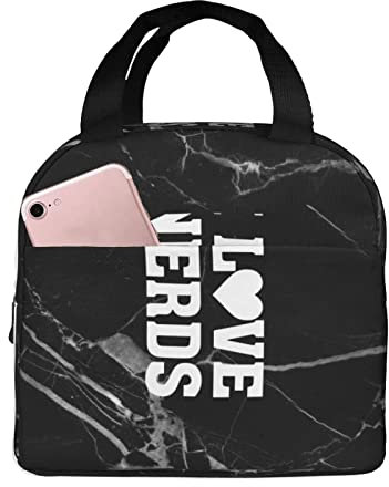 KWQDOZF Lunchtaschen mit Aufschrift „I Heart Love Nerds, isolierte Lunchbox, Lunch-Einkaufstasche, Picknicktasche für Damen und Herren, Arbeit, Büro