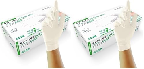 UNIGLOVES Unicare Latex GS0013 Examination - Multipurpose, Powder Free Disposable Gloves, Box of 100 Gloves, Natural, Medium (Pack of 2)