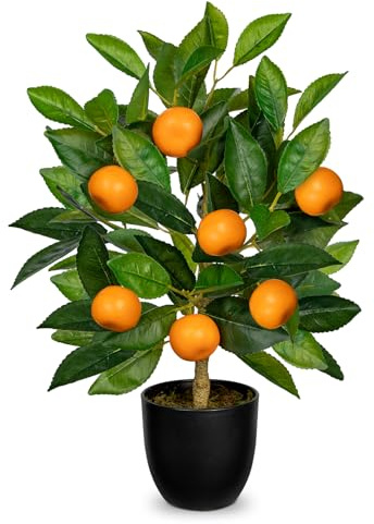 Artificial Potted Plants 15.7 inches Fake Orange Tree Artificial Citrus Fruit Plant with Black Pot Faux Plants Indoor for Home,Office, Living Room Table, Desk