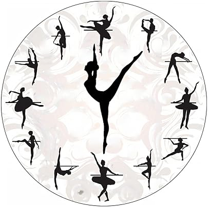 rongweiwang Runde Musiktastatur Wanduhr, mehrere Funktionen und geräuschloser Betrieb, einzigartiger ABS Stil, Elegante Klaviertastenuhr, Ballett 2