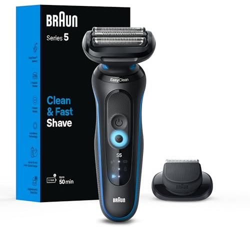 Braun Electric Shaver for Men, Series 5 5118s, Waterproof, Wet & Dry Shave, Turbo Shaving Mode, Foil Shaver with Precision Trimmer, Battery Powered, 50 Minute Battery Runtime