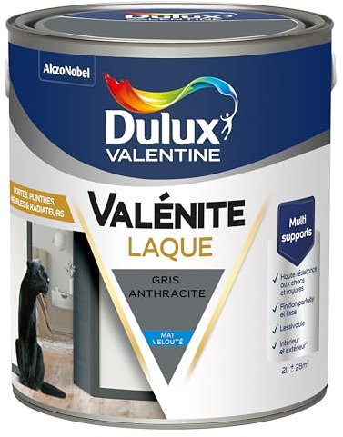 Dulux Valentine Peinture Laque Valénite Intérieur et Extérieur Multi-supports - Finition parfaite et lisse, Formule Haute Résistance - Mat Gris Anthracite 2 L