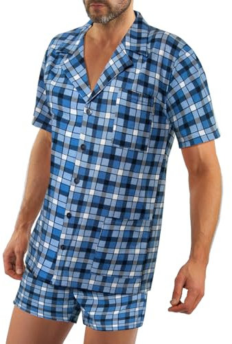 sesto senso Pigiama Elegante da Uomo Quadri Maniche Corte Cotone Camicia Abbottonata Pantaloncini 2182/10 XL