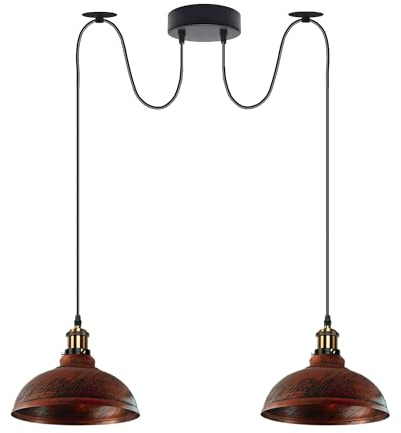 DC VOLTAGE 2 Kopf Spinnenlampe Pendelleuchte Vintage Deckenleuchte 29cm Metall Lampenschirm 60w E27 Sockel 195cm Verstellbares Kabel für Wohnzimmer, Küche (Rustikales Rot)