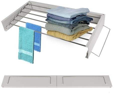 TWSOUL Wäscheständer, Wäscheständer Klappbar, Wäscheständer Ausziehbar, Wäscheleine, 25Kg Tragkraft Wand Wäscheständer mit Schrauben (80cm - White)