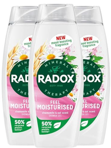 Radox Mineral Therapy Shower Gel Feel Moisturised with Nature Inspired Mood Boosting Fragrance Body Wash for Men and Women Blended with Chamomile and Oat, 450ml (Buy 3)