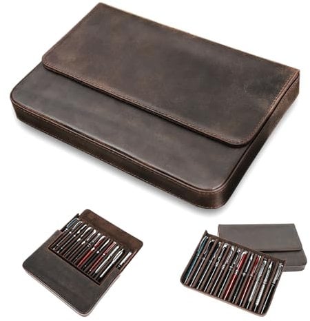 MIVLXLX 12-Digit Fountain Pen Collector Organizer - Portable Handmade Leather Pen case Protective Sleeve Cover Pen Storage Gift Box(Coffee)…