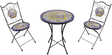 AXI Amélie Bistroset 3-teilig mit Mosaik Design in Blau/Gelb | Bistrotisch mit 2 Stühlen | Bistro Gartenmöbel Set für Garten/Balkon/Terrasse | Balkonset/Sitzgruppe Mediterraner Stil